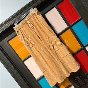 Easel Tan Maxi Skirt with Floral Accents